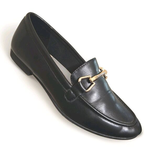 Michael Simon Black Horsebit Flat Loafers Size 8.5 Business Casual Trendy - Picture 1 of 9
